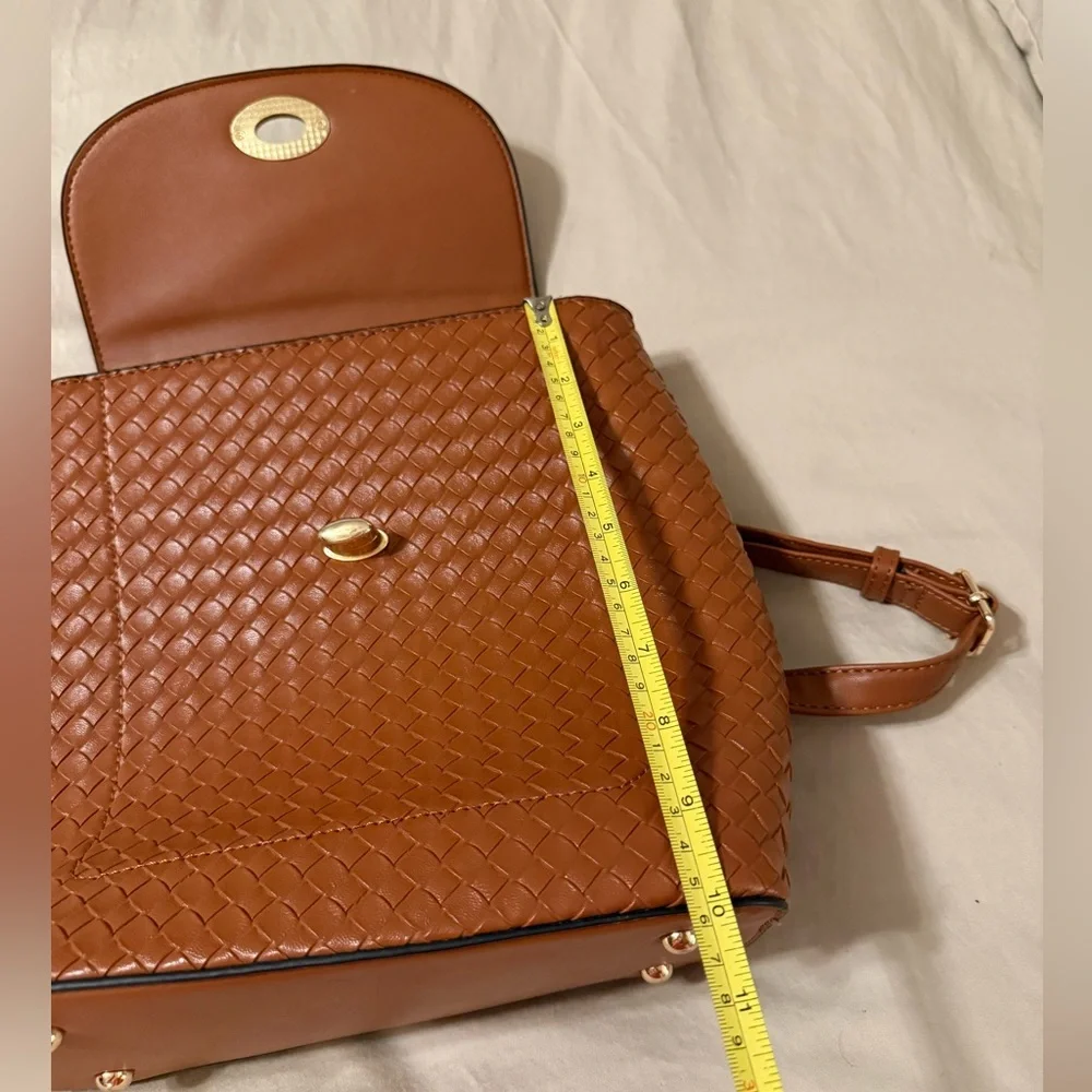 Woven faux leather backpack no brand NWOT camel brown